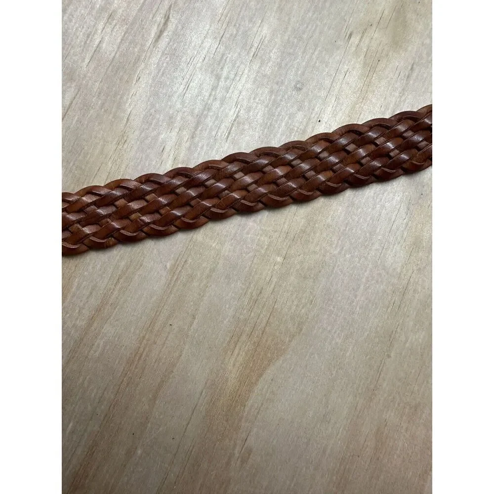 Vintage Brown Braided‎ Leather Belt Sz M L Made In Turkey Leather Buckle